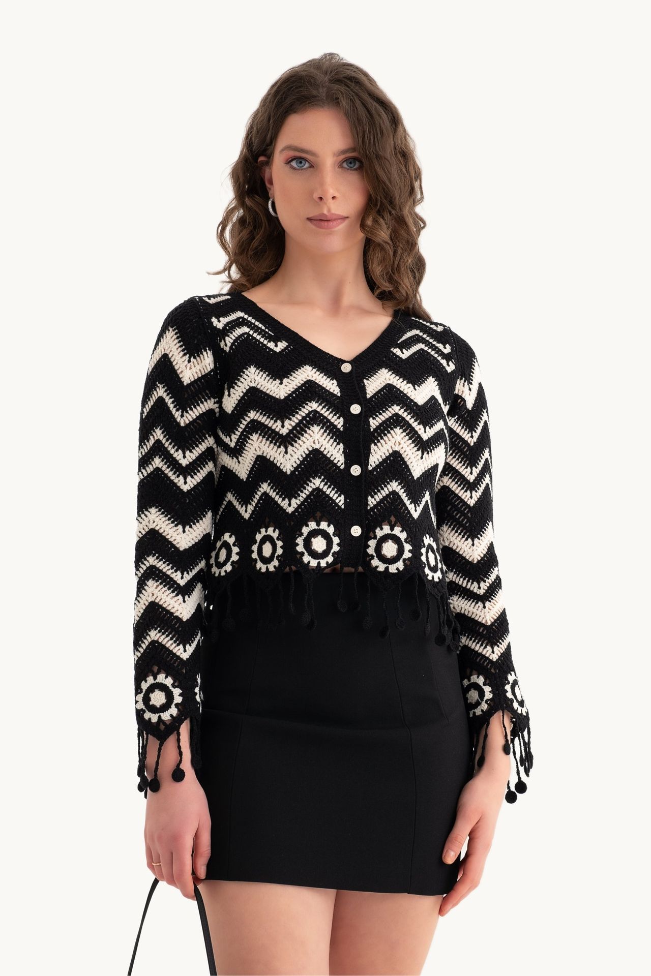 Geometric Scoop Neck Cardigan