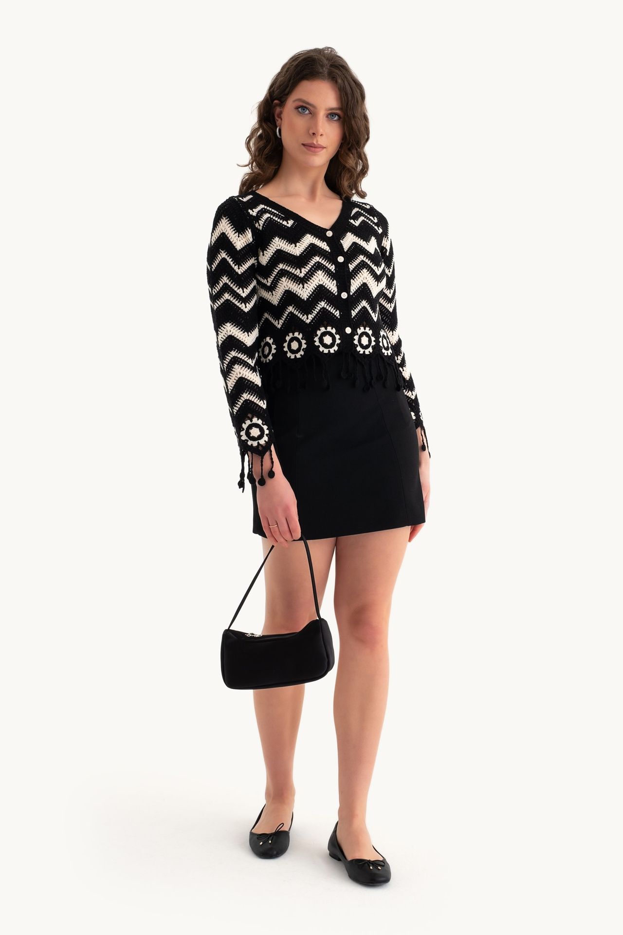 Geometric Scoop Neck Cardigan