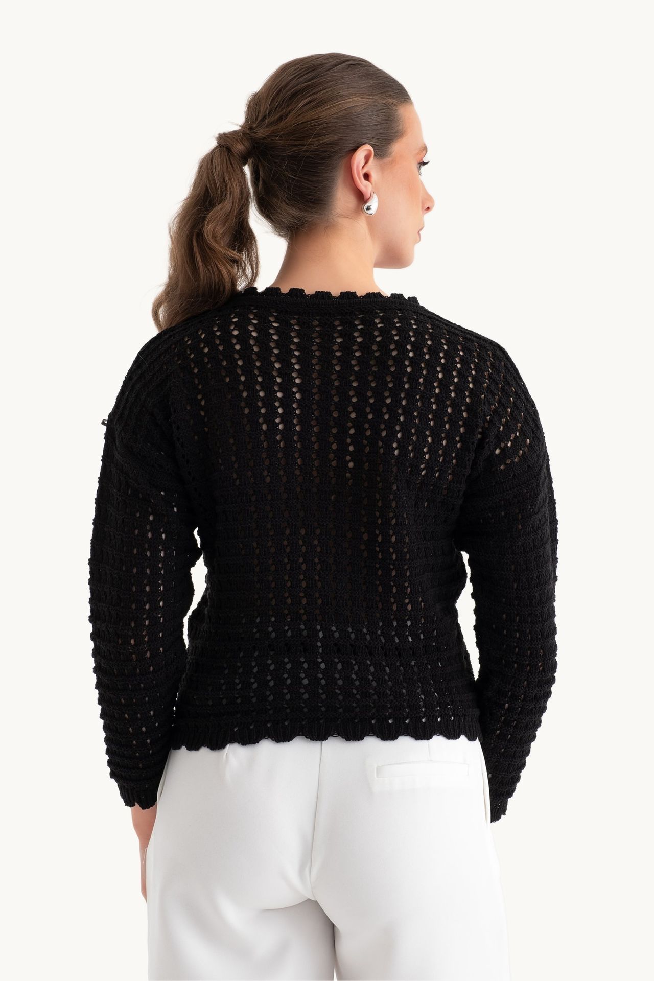 Knitted Crochet Crew Neck Sweater