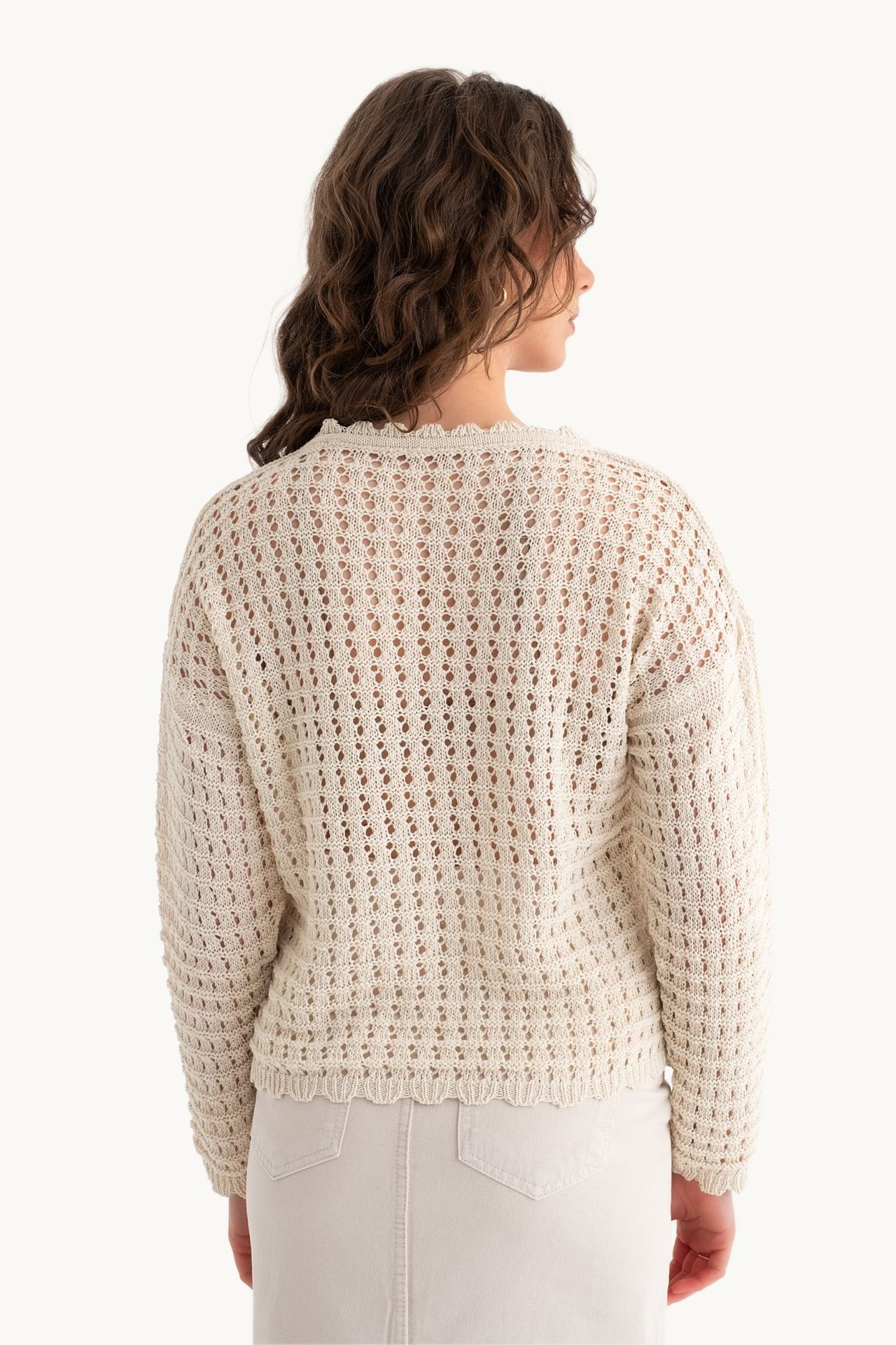 Knitted Crochet Crew Neck Sweater