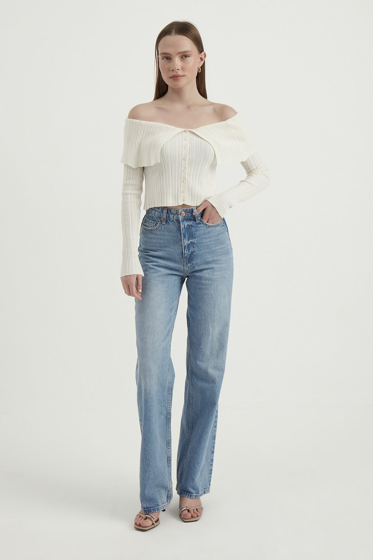 Off Shoulder Cardigan with a Collar Detail