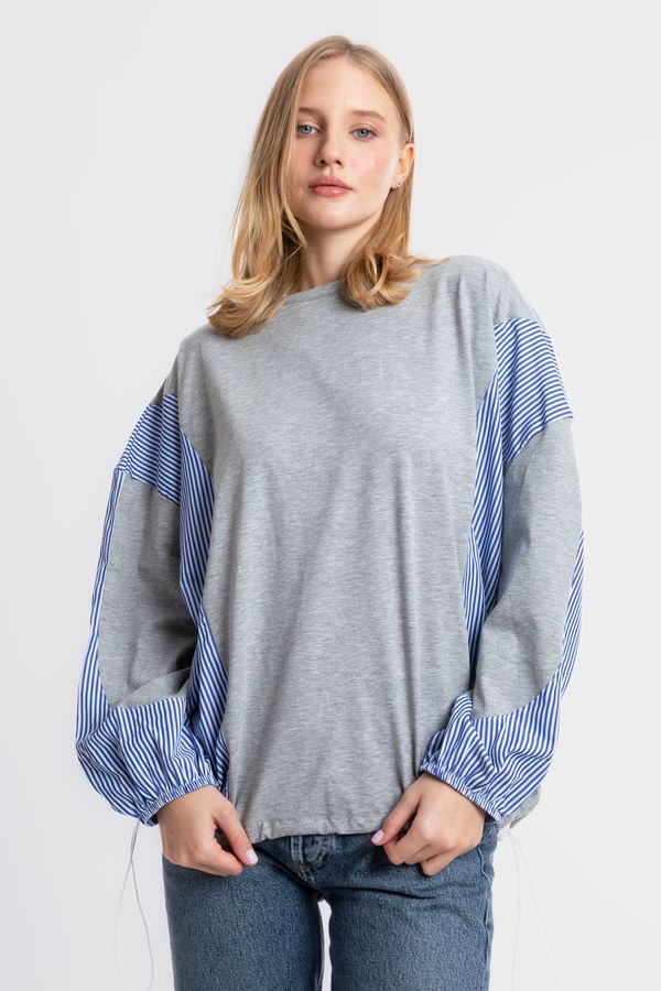 Block Coloured Round Neck Shirt with a Shirt Detailed Sleeves 3