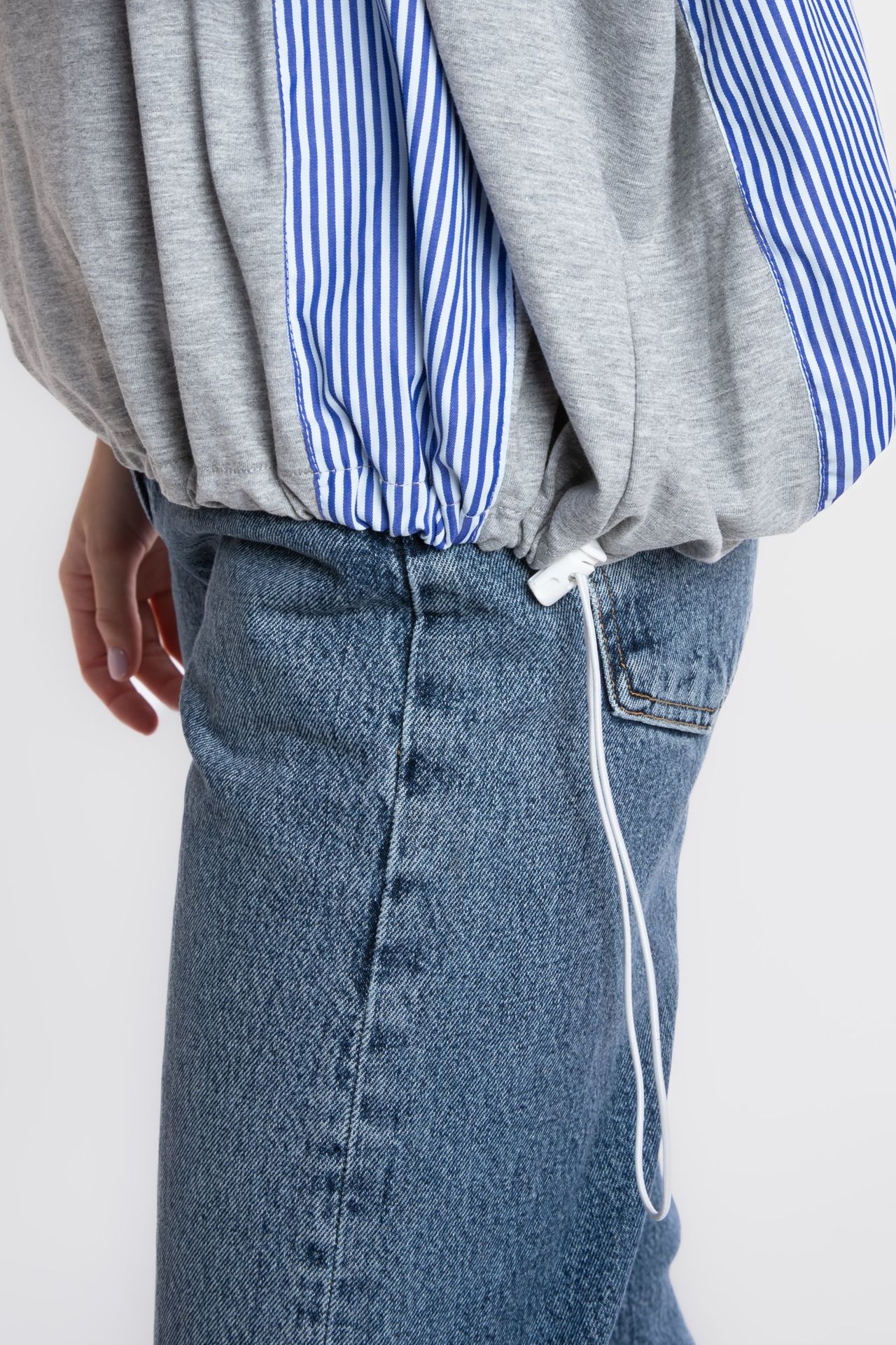 Block Coloured Round Neck Shirt with a Shirt Detailed Sleeves