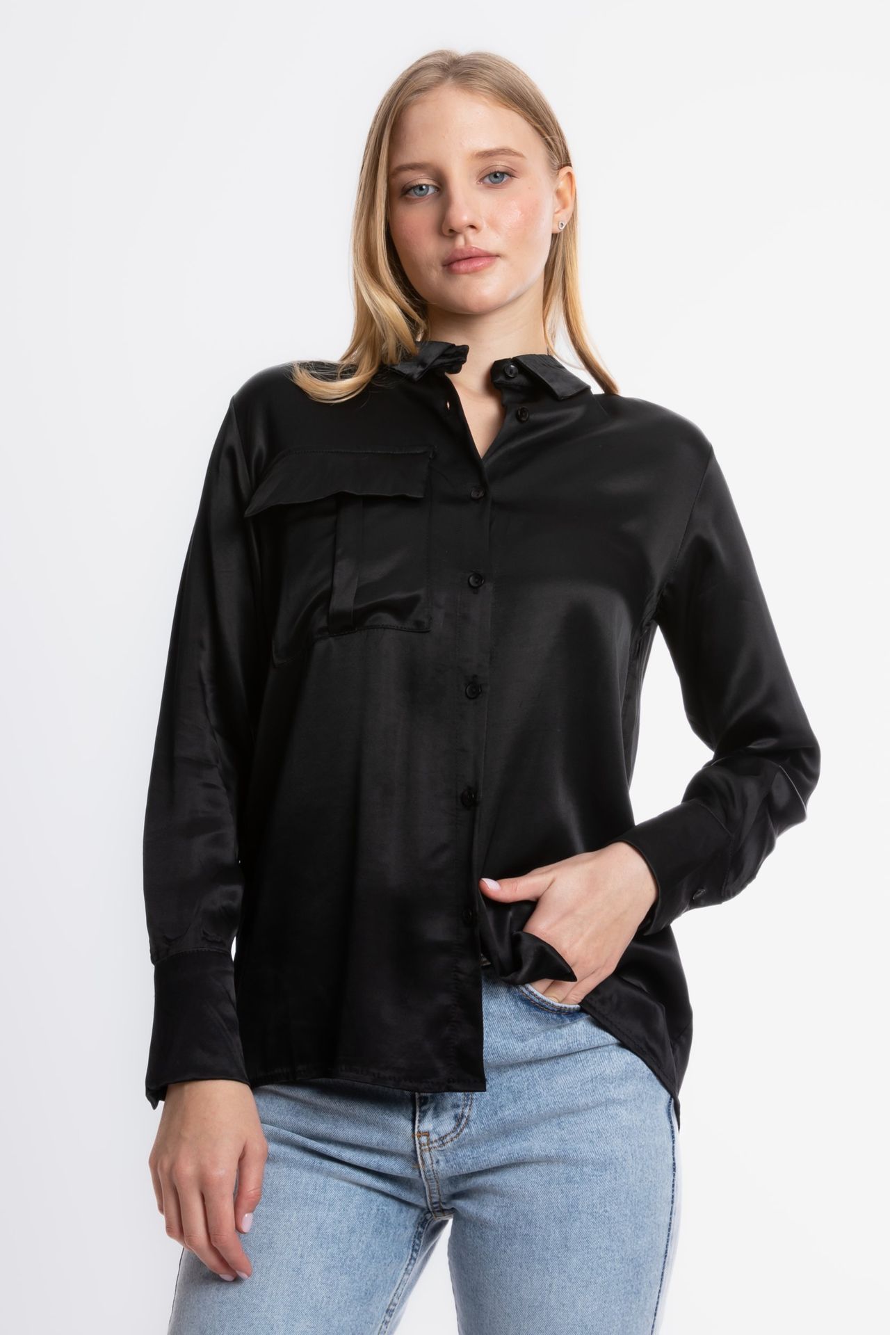 Satin Buttoned Pocket Shirt