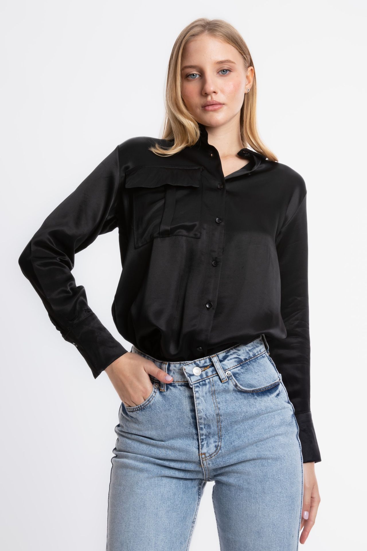 Satin Buttoned Pocket Shirt