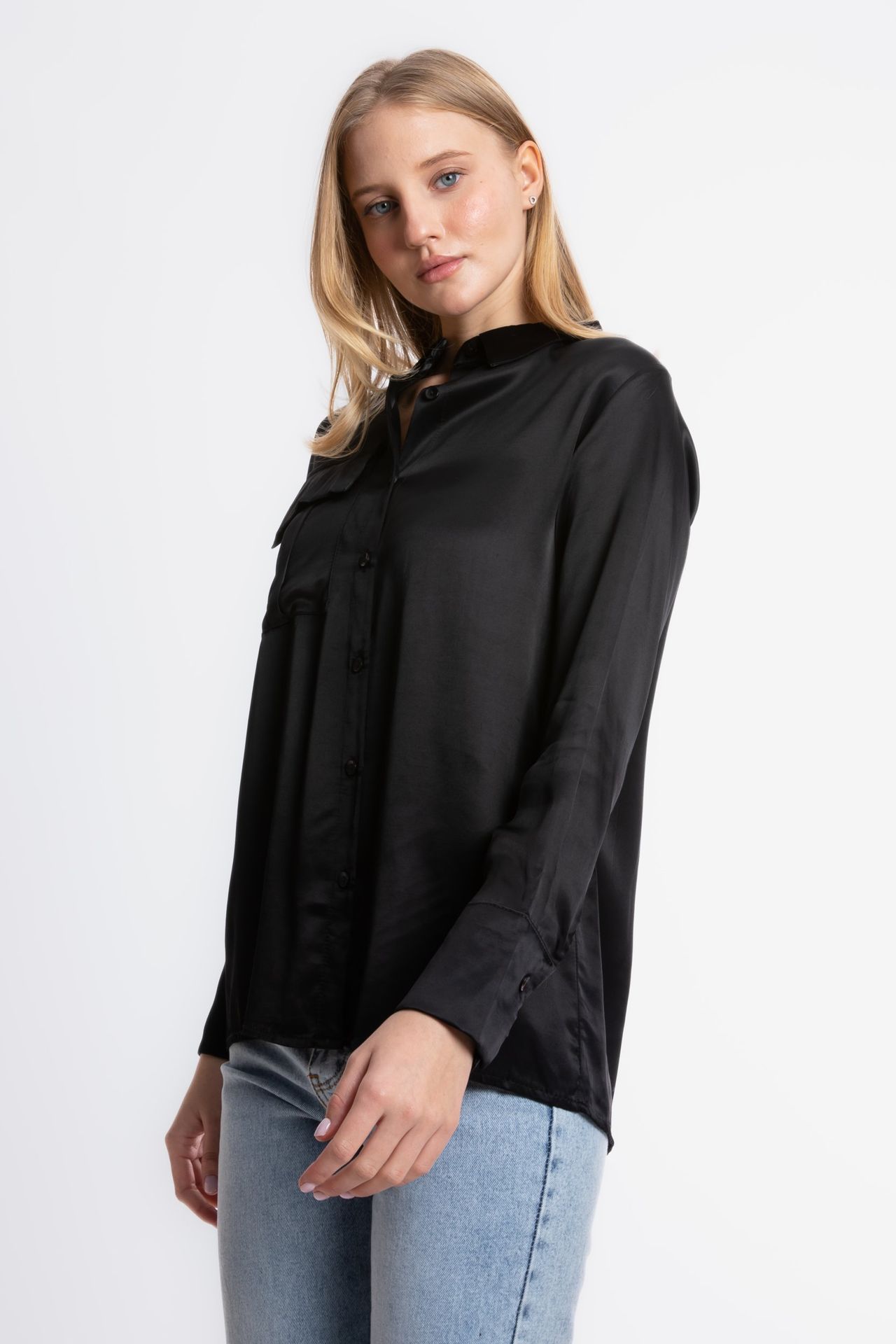 Satin Buttoned Pocket Shirt