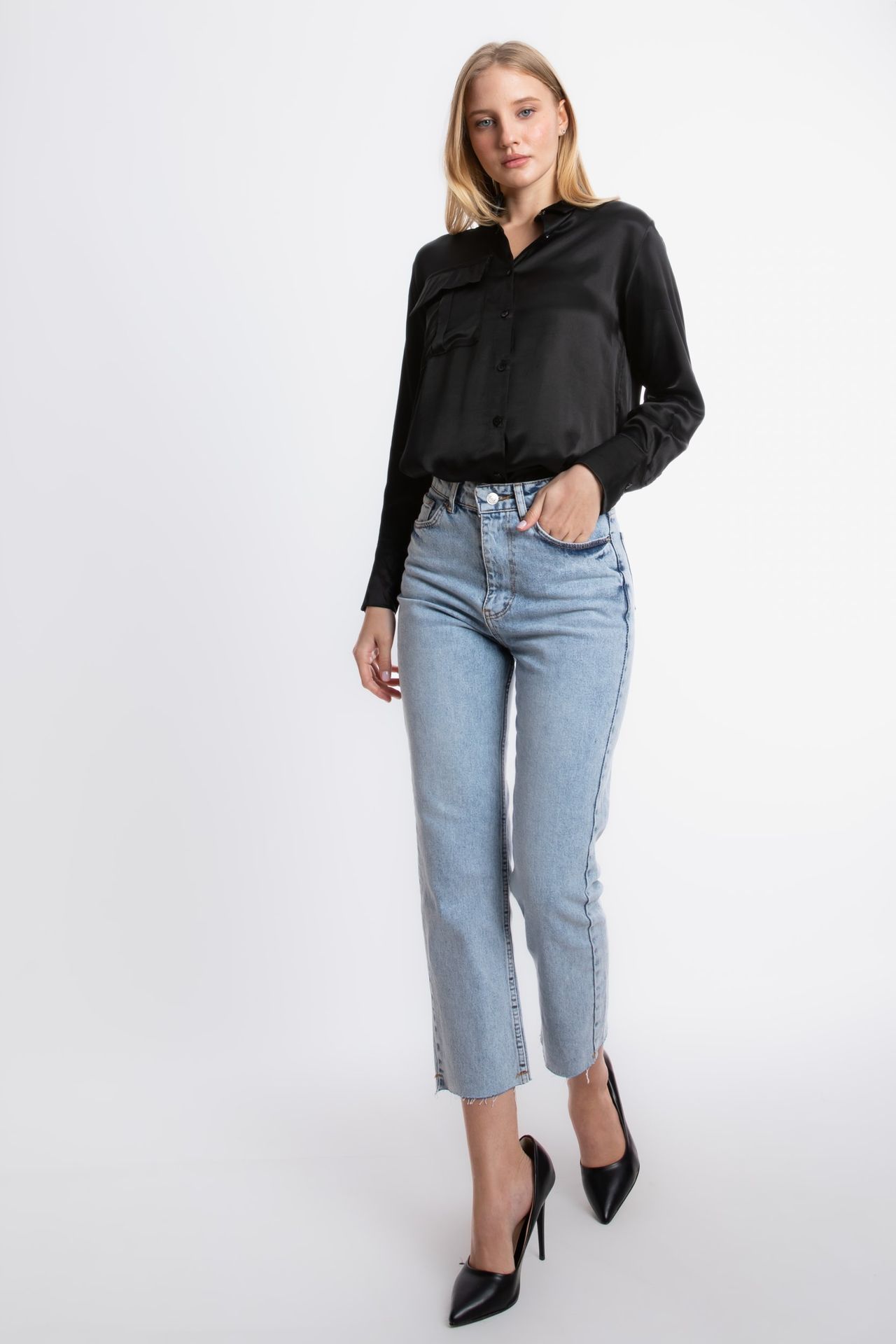 Satin Buttoned Pocket Shirt
