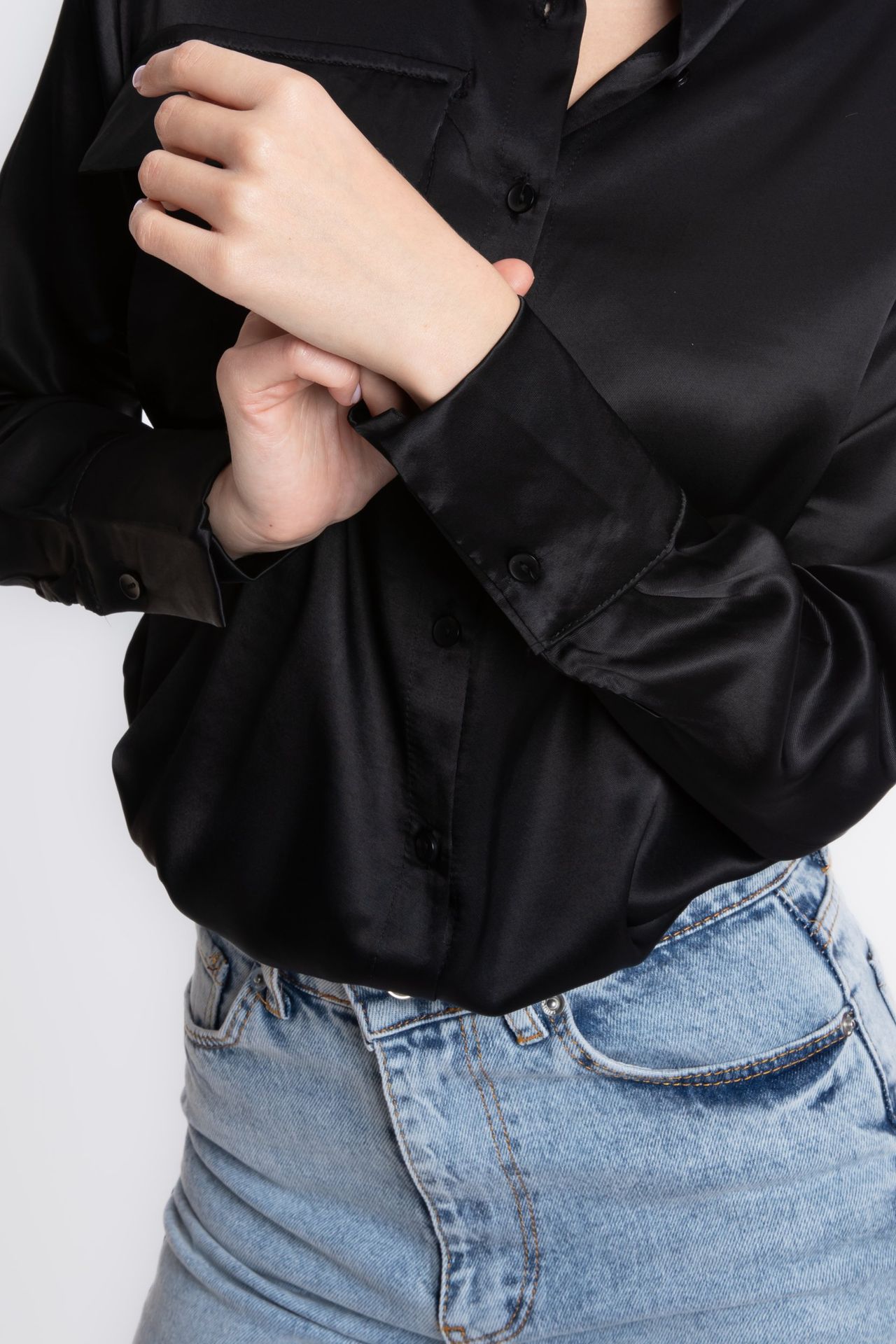 Satin Buttoned Pocket Shirt