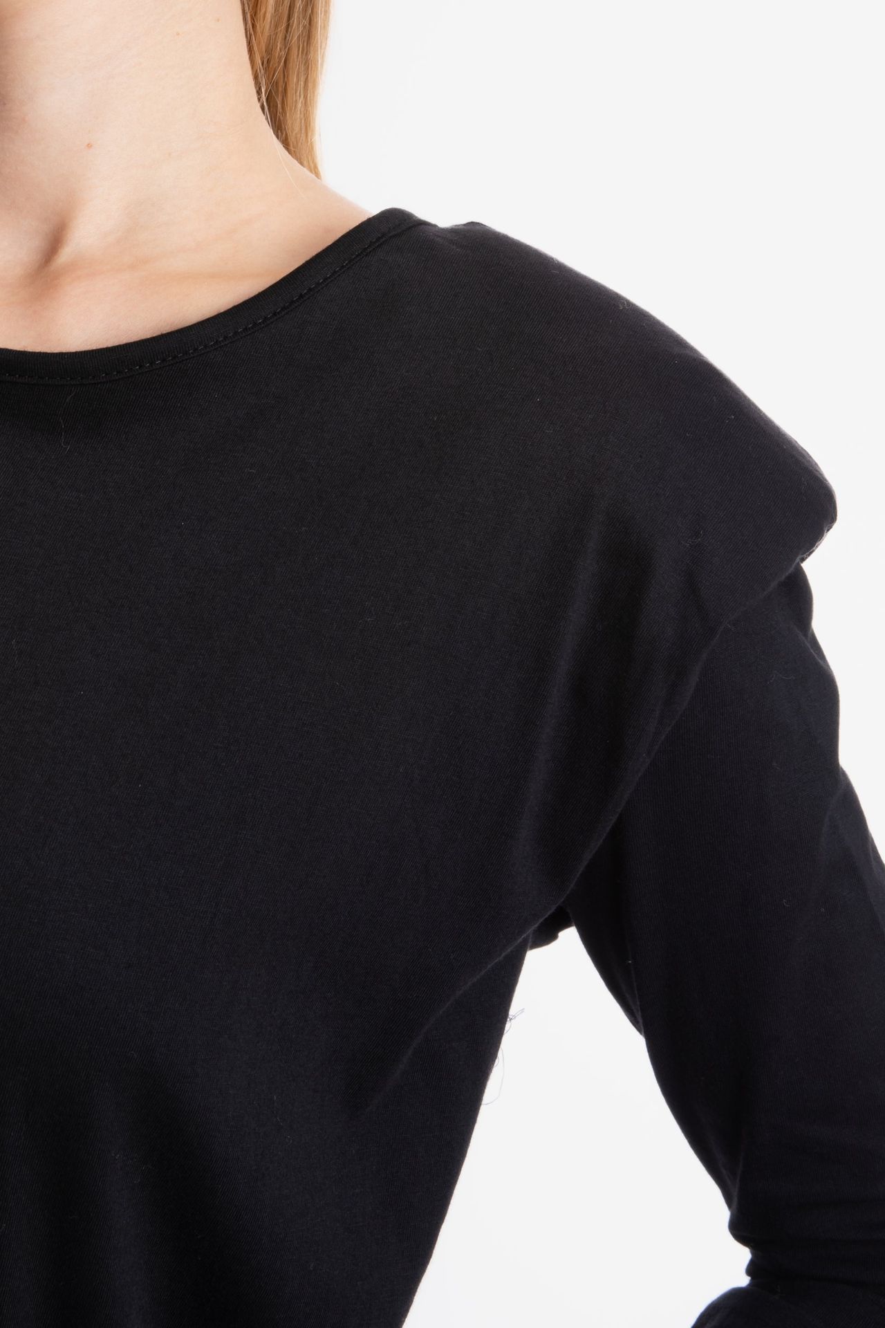 Round Neck Padded Shoulder Long Sleeve Top