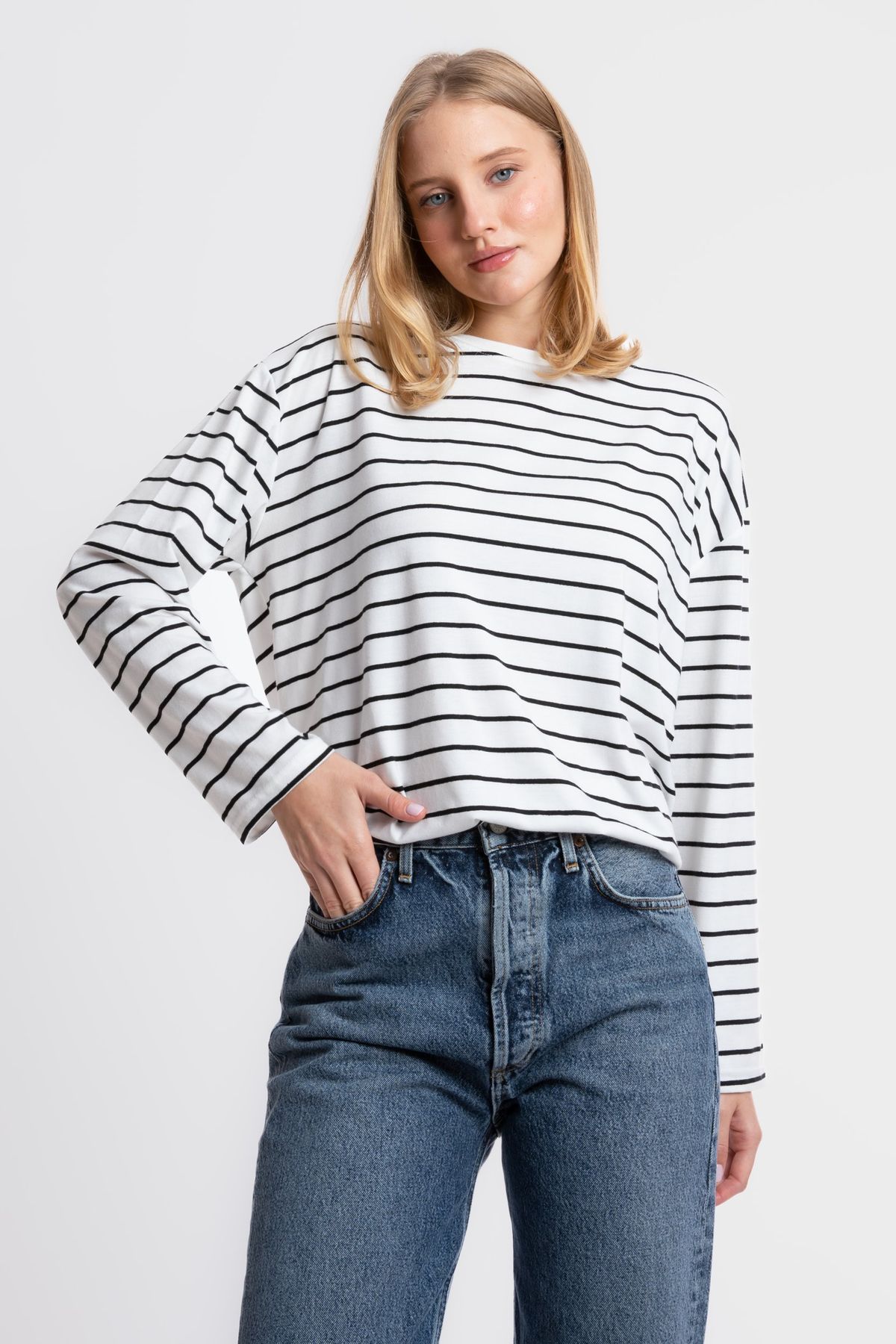 Striped Crew Neck Classic Sweatshirt