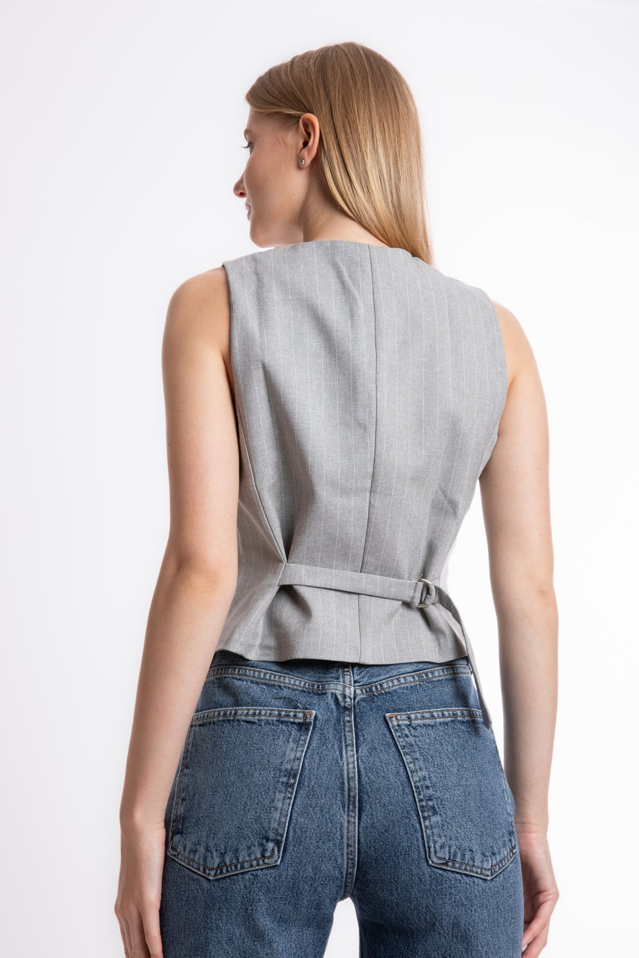 Striped V Neck Buttoned Waistcoat