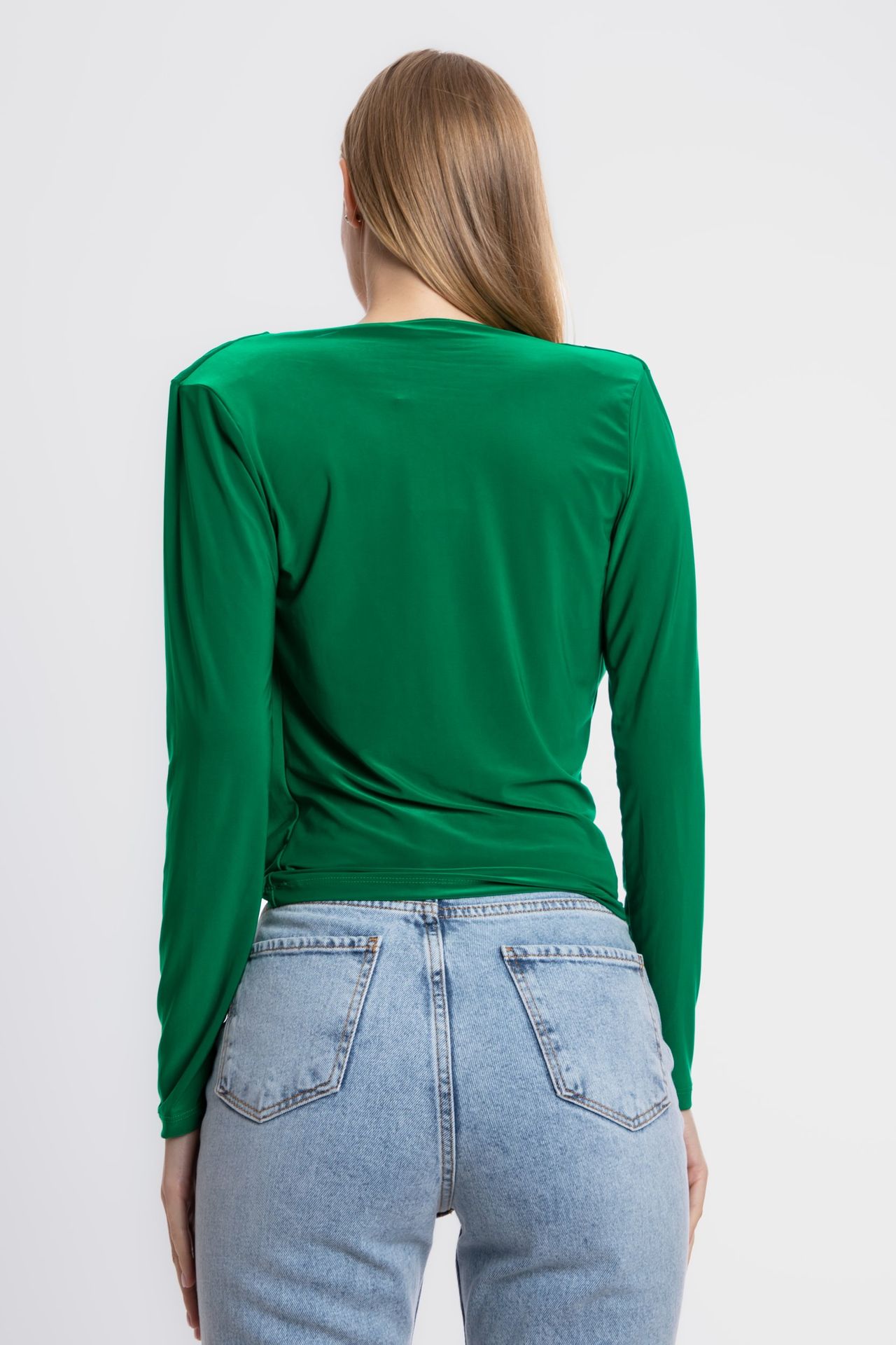 Cowl Neck Slinky Fabric Long Sleeve Blouse