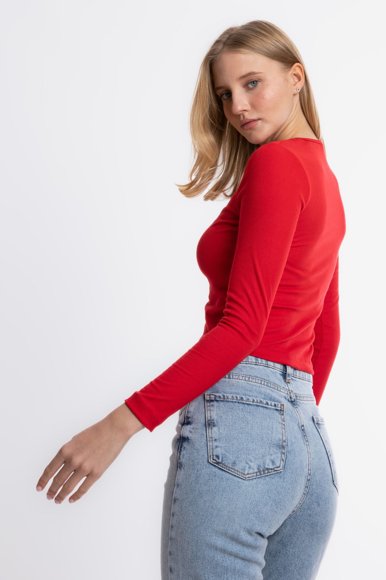 Round Neck Ribbed Cut Out Blouse
