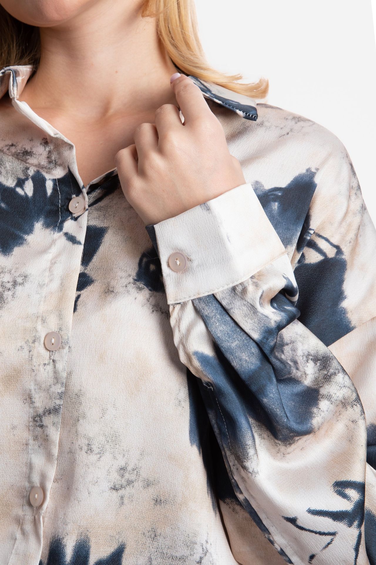 Watercolor Printed Satin Buttoned Shirt