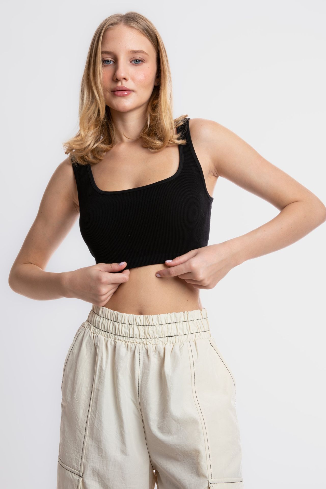 Square Neck Ribbed Cropped Tank Top