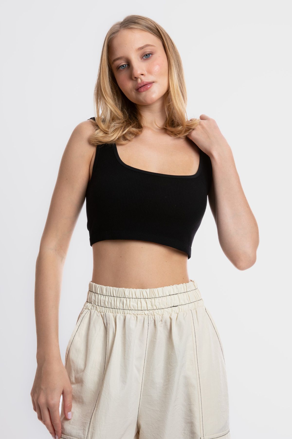 Square Neck Ribbed Cropped Tank Top