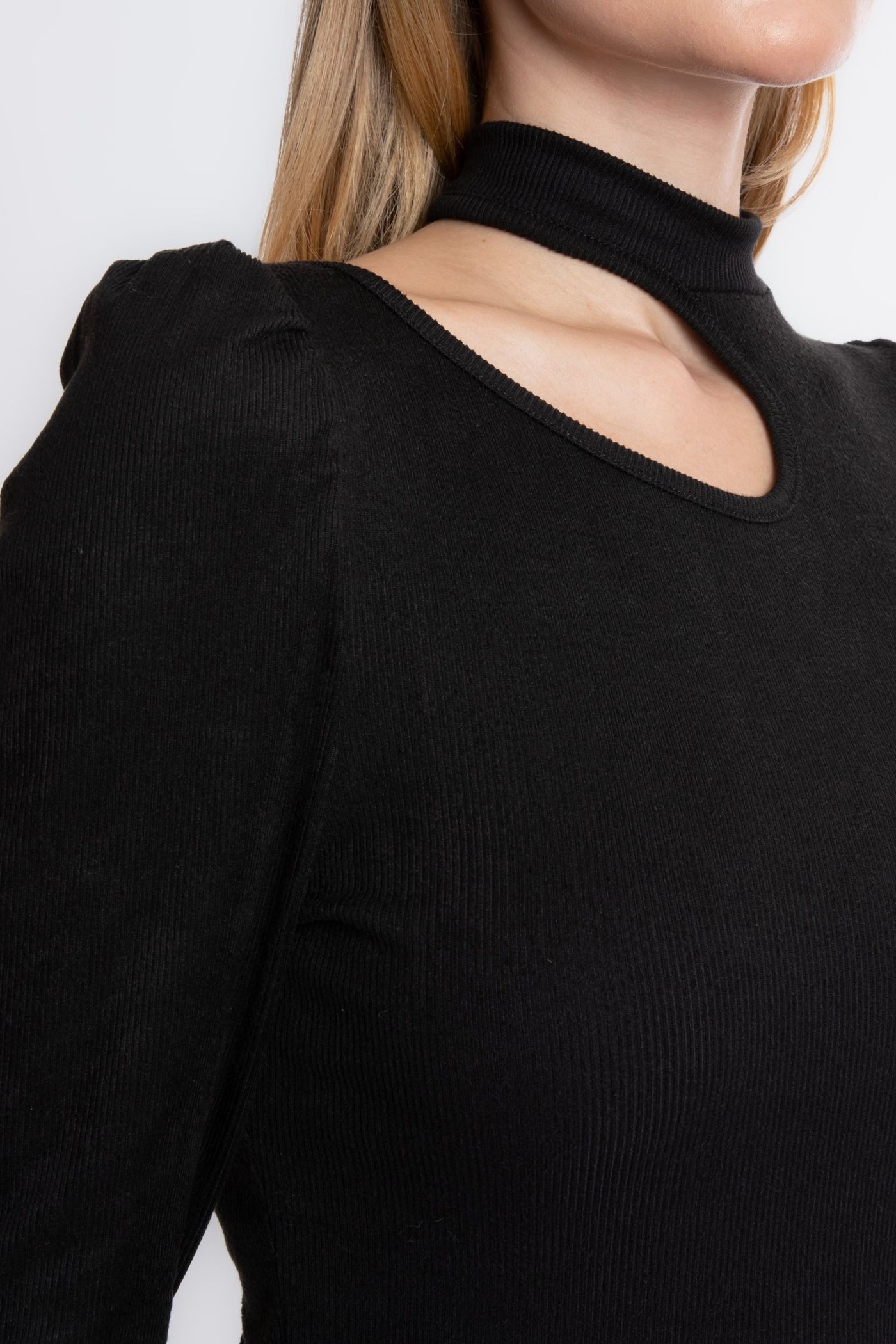 High Neck Ribbed Cut Out Long Sleeve Top