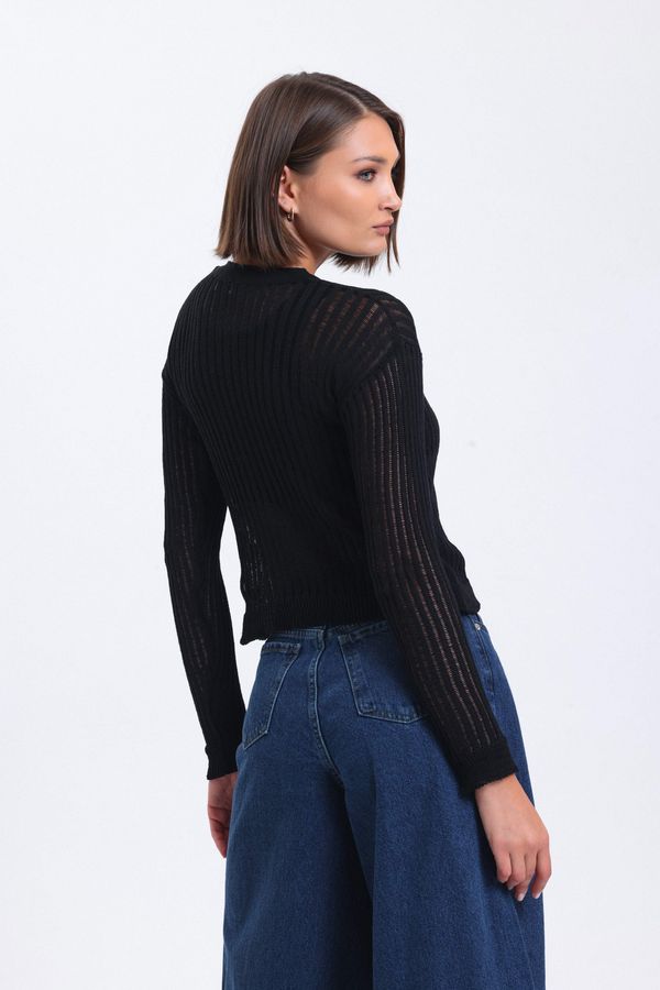 Striped Round Neck Mesh Ribbed Blouse 3