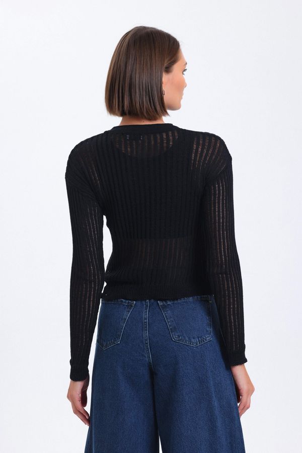 Striped Round Neck Mesh Ribbed Blouse 4