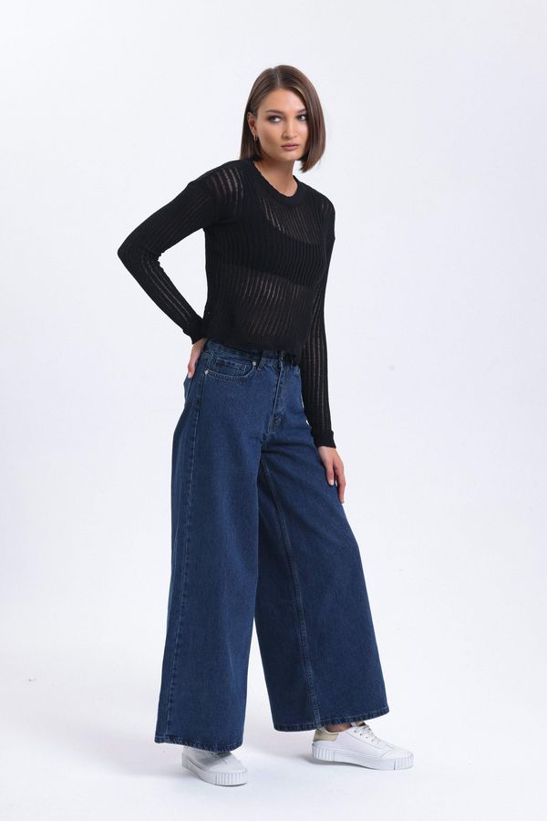 Striped Round Neck Mesh Ribbed Blouse 5