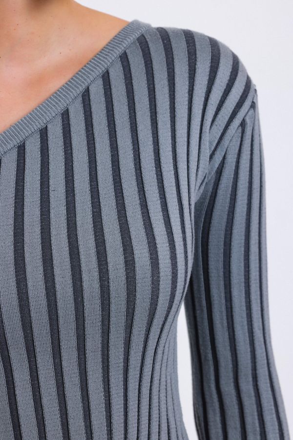 Striped One Shoulder Knitted Ribbed Cropped Blouse 5