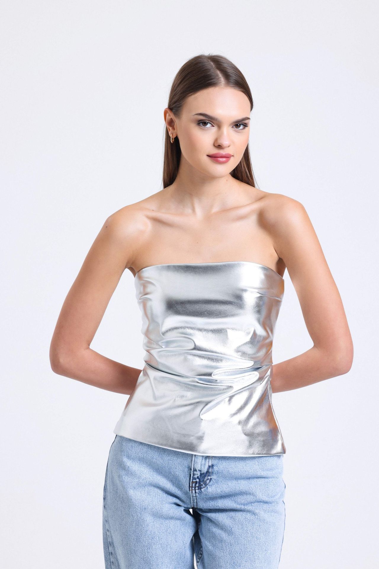 Strapless Metallic Top