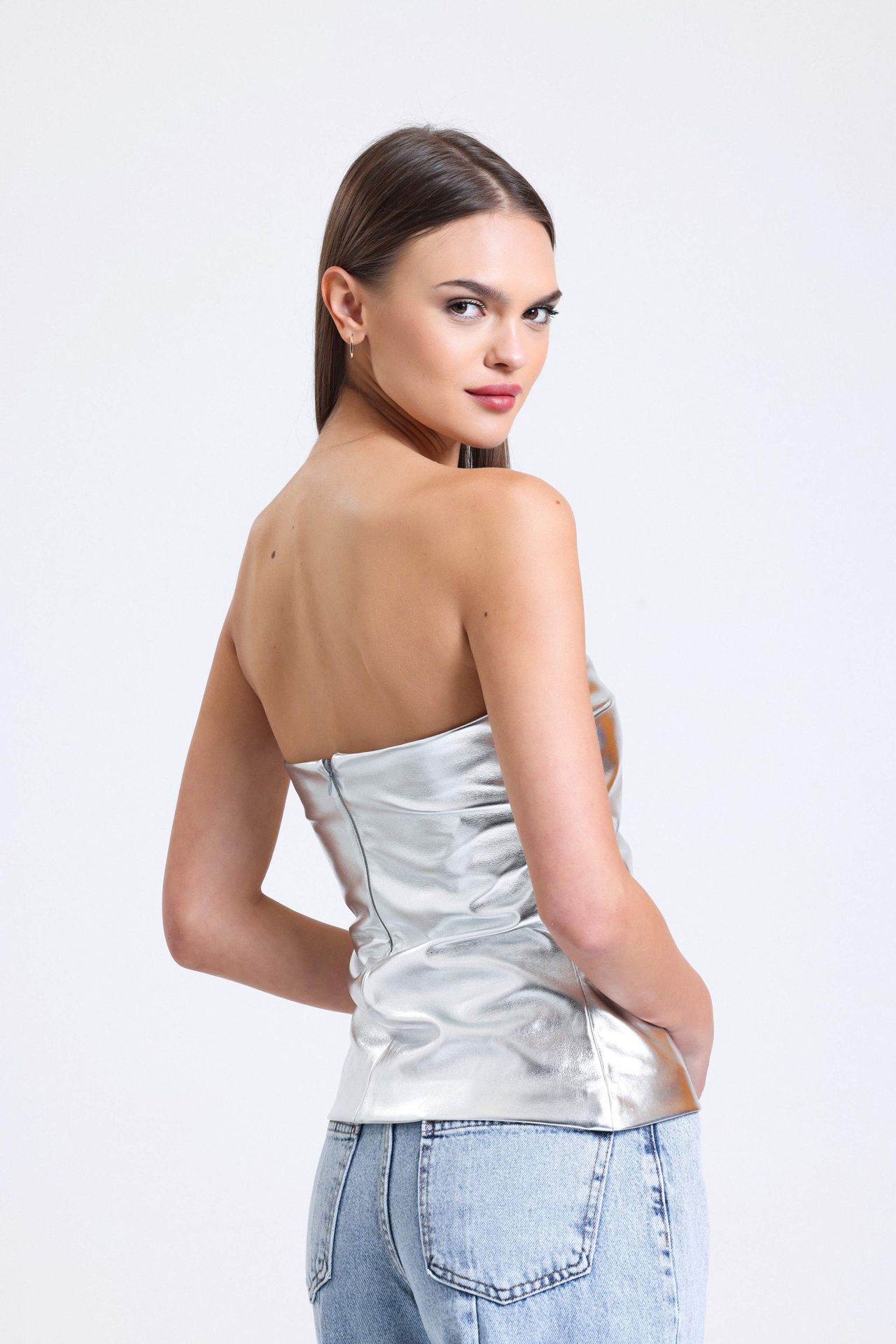 Strapless Metallic Top