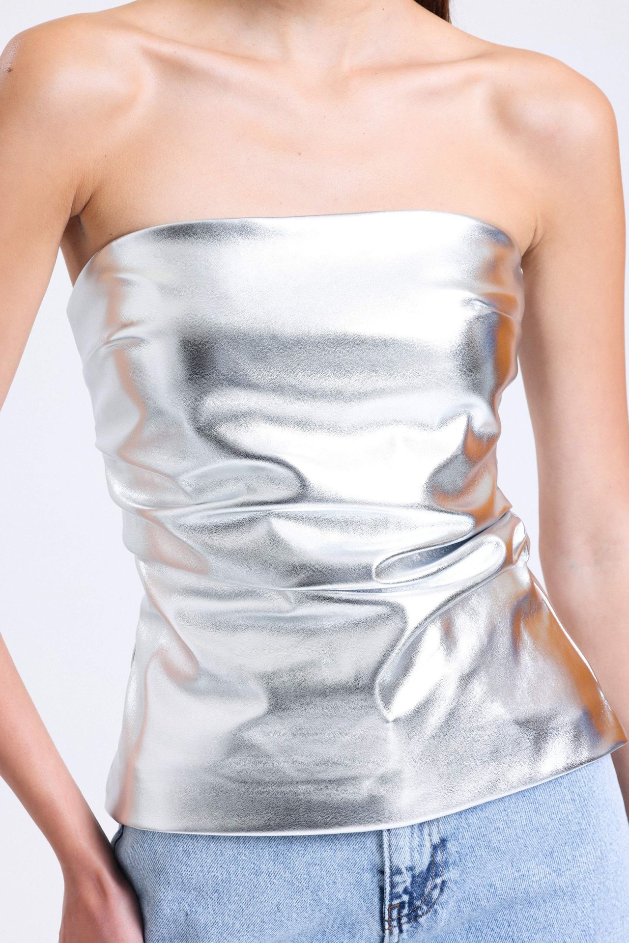 Strapless Metallic Top