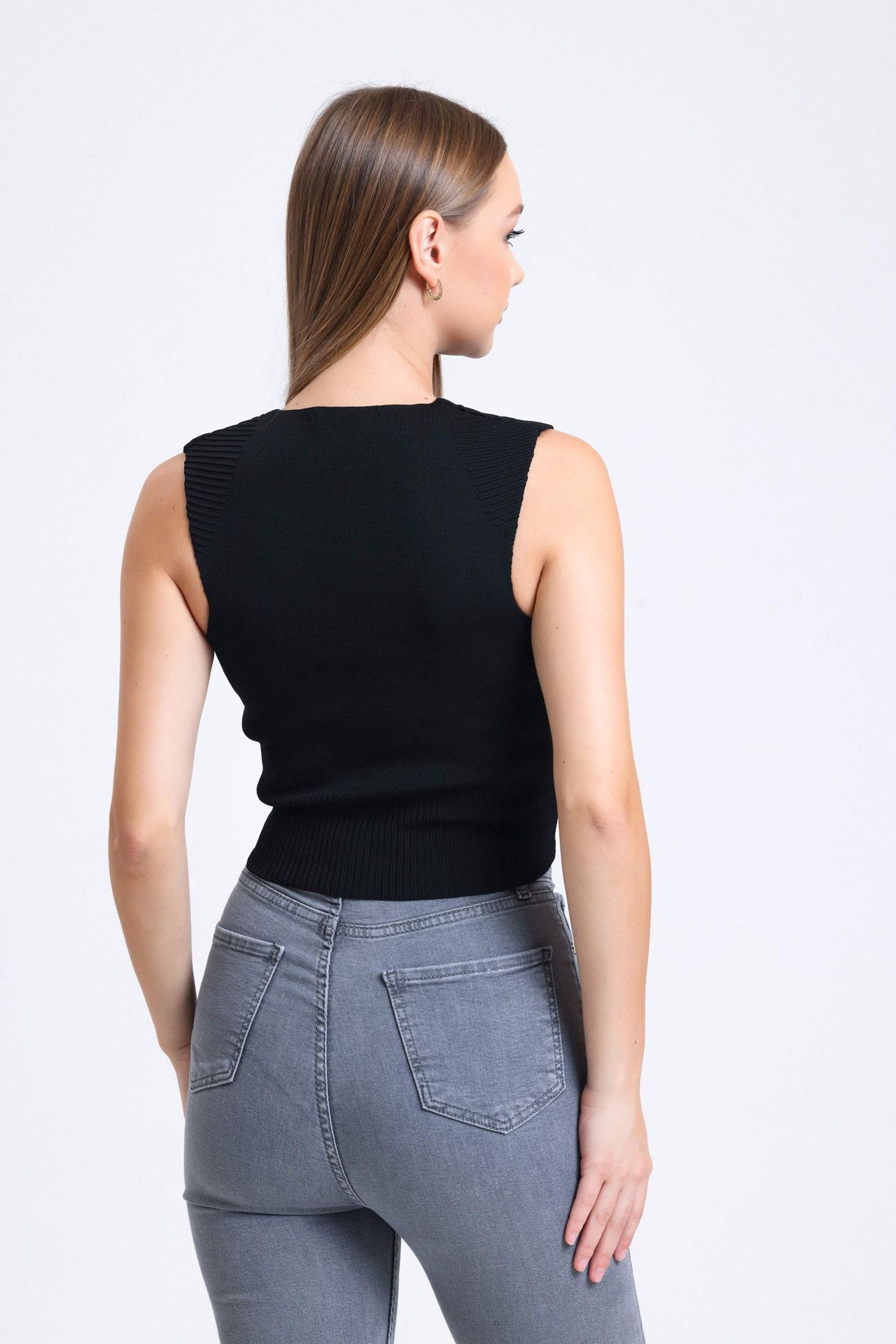V Neck Knitted Basic Crop Top