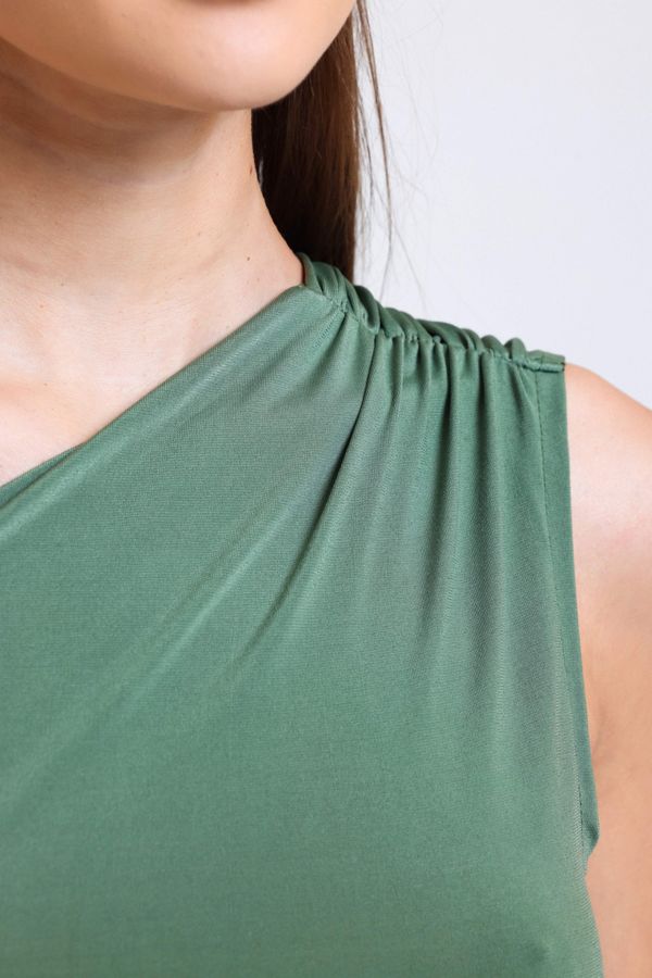 One Shoulder Jersey Strappy Crop Top with a Ruched Detail 6