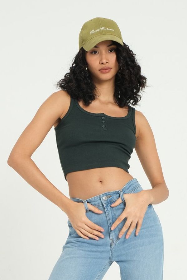 Square Neck Ribbed Buttoned Tank Top 2