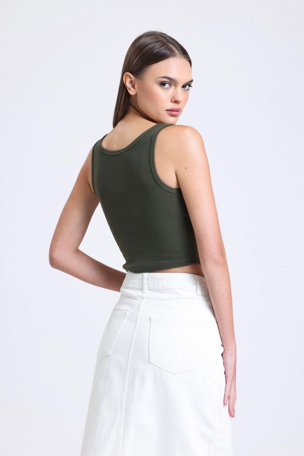 Square Neck Ribbed Buttoned Tank Top 2