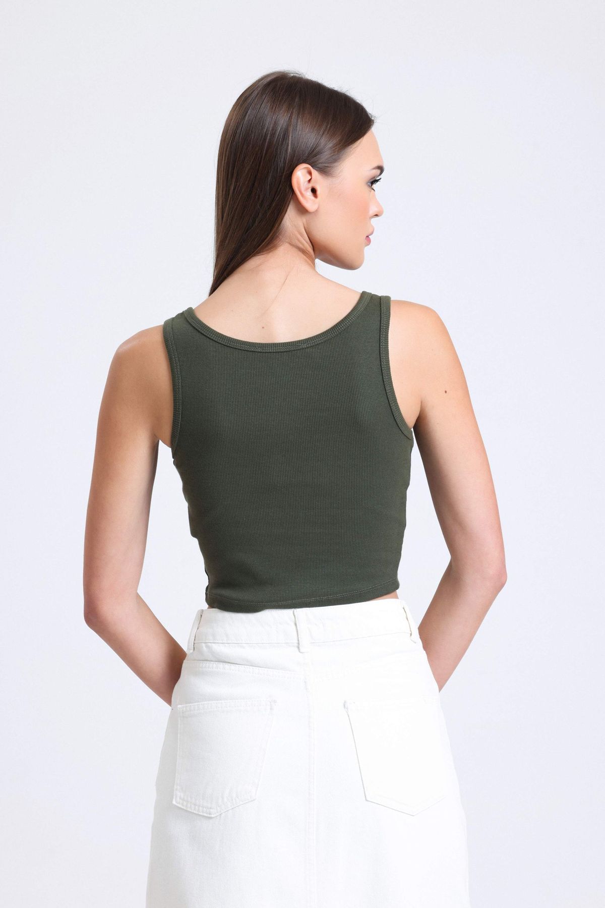 Square Neck Ribbed Buttoned Tank Top