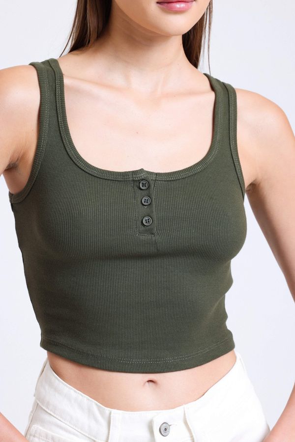 Square Neck Ribbed Buttoned Tank Top 4