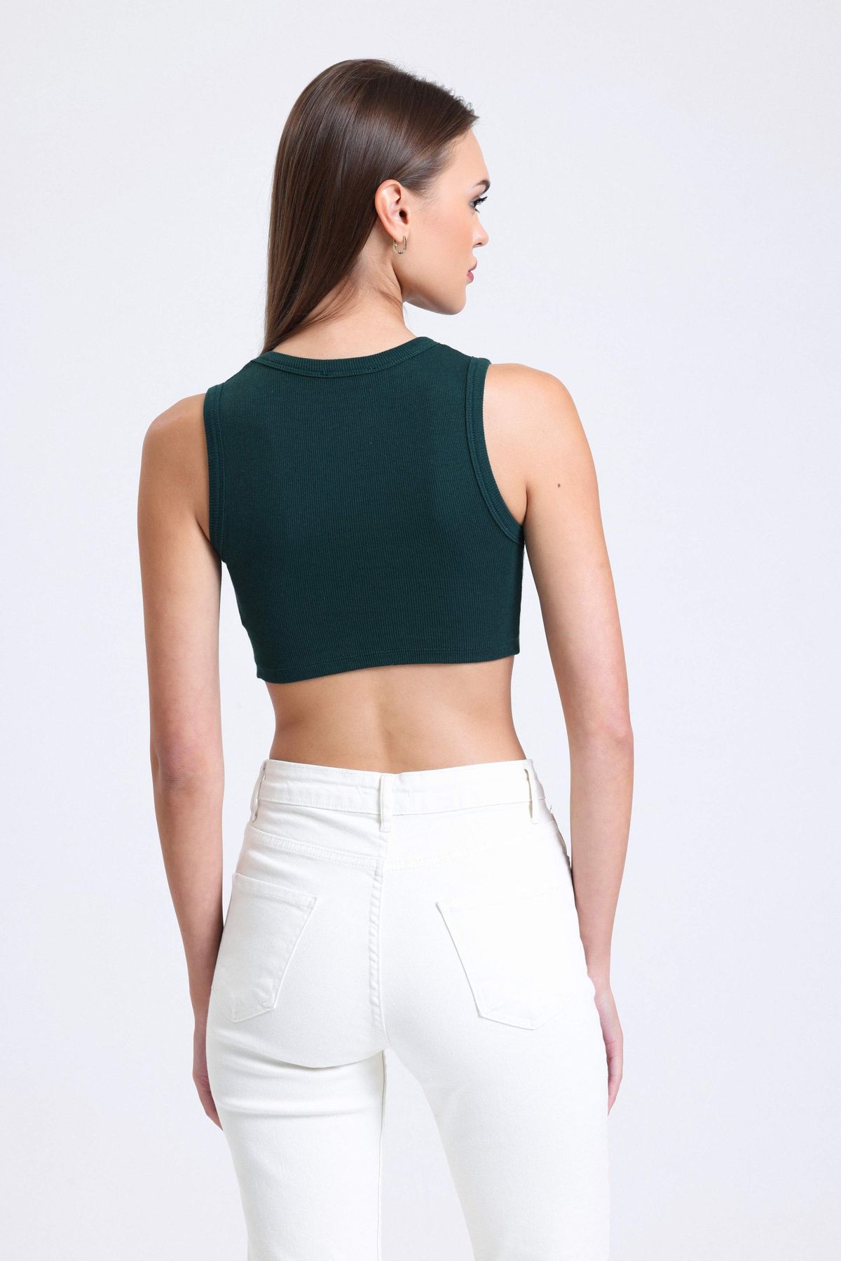 Crew Neck Crop Top with a V-Shaped Front