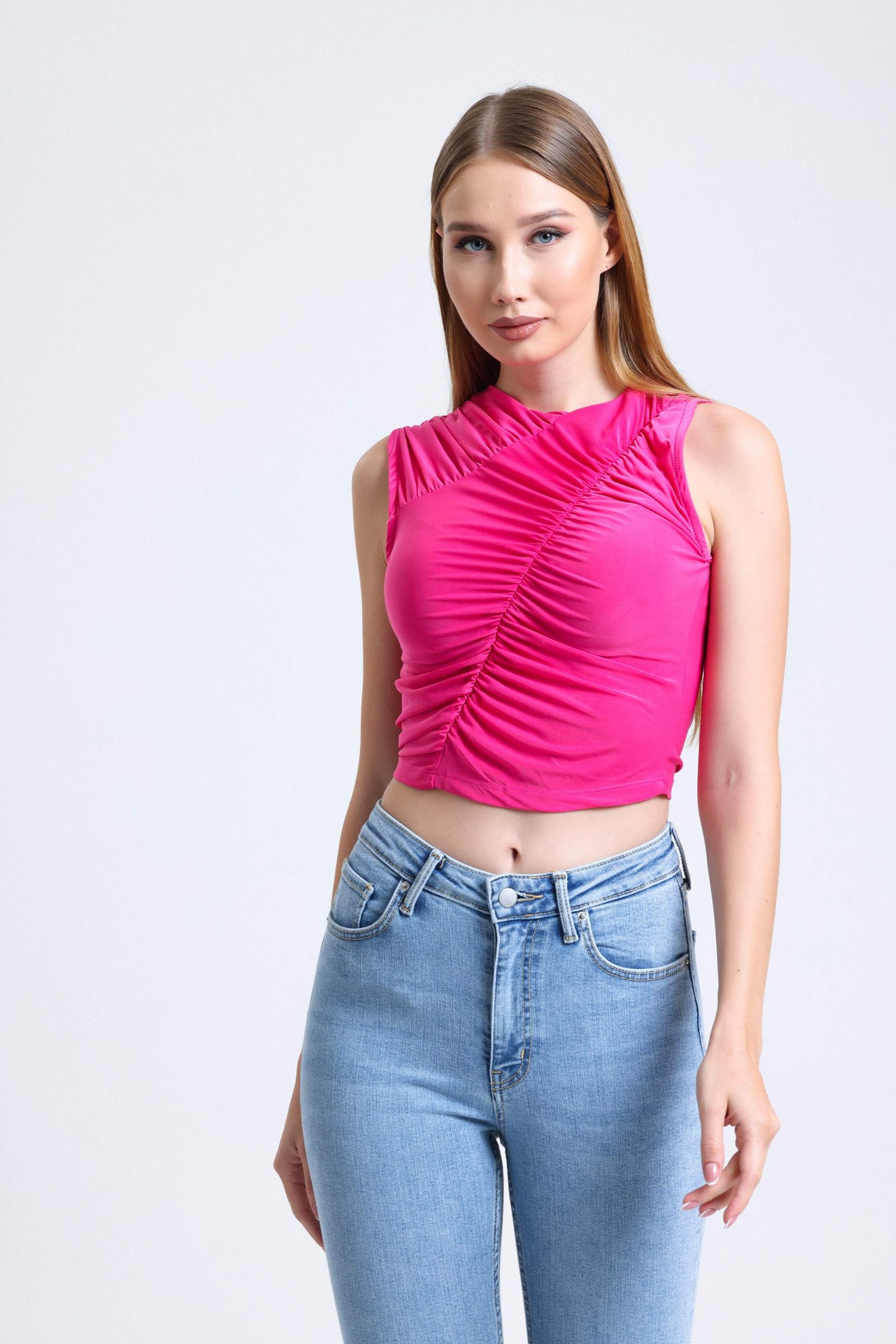 Round Neck Ruched Crop Top