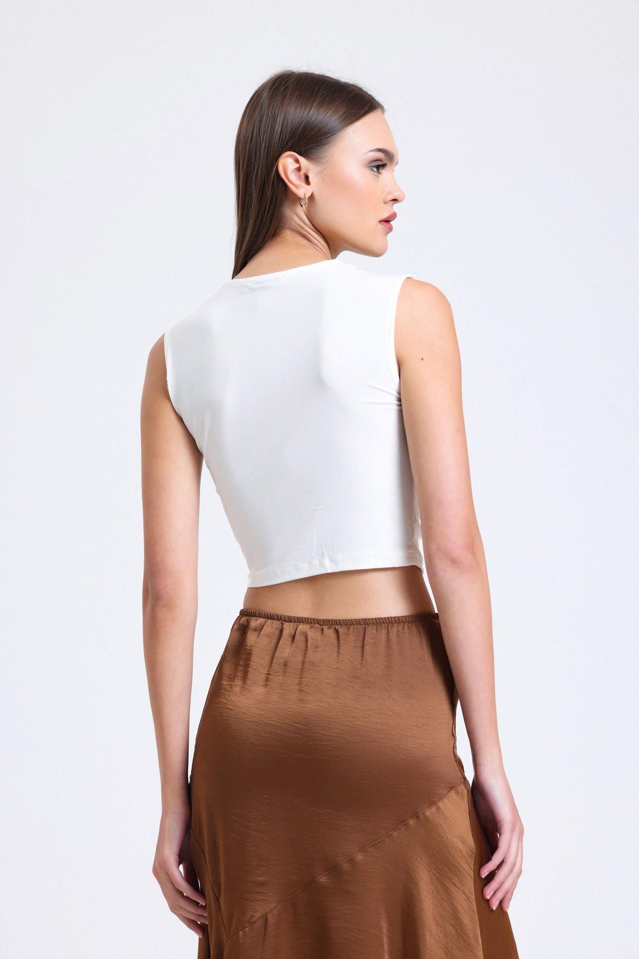 Round Neck Ruched Crop Top