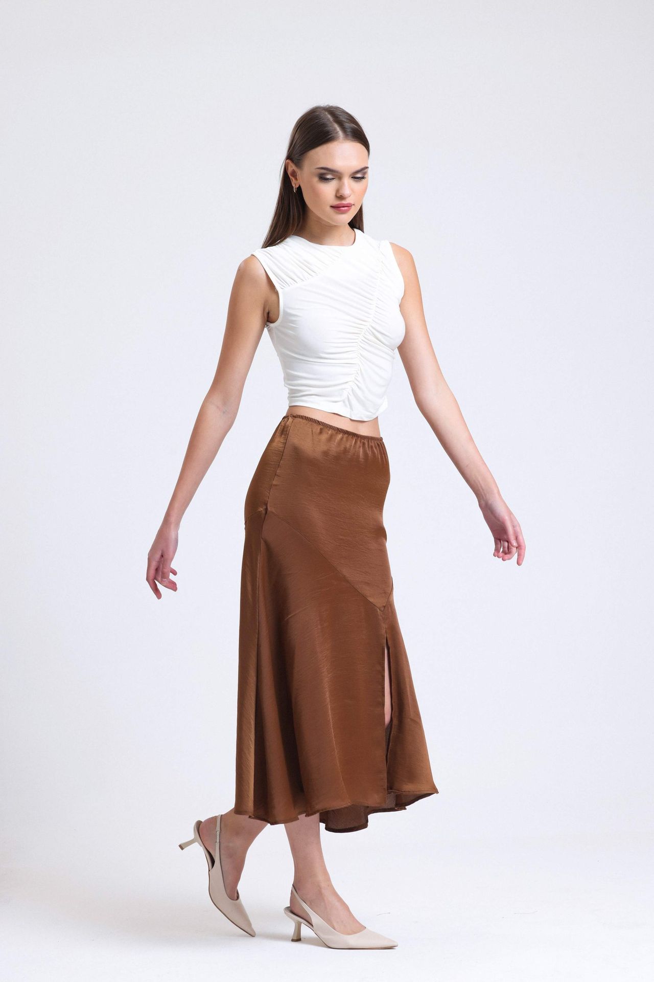 Round Neck Ruched Crop Top