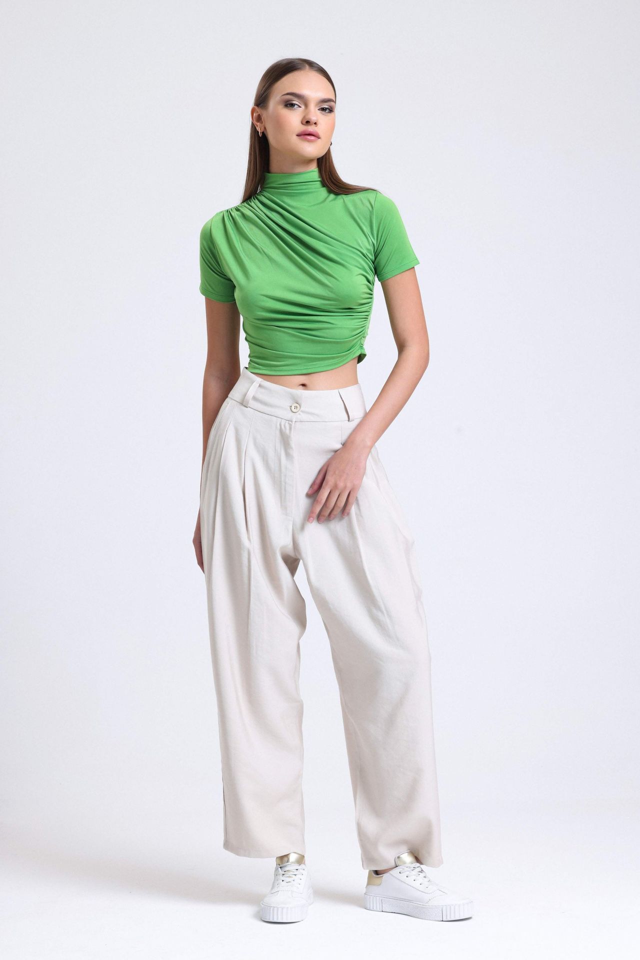 High Neck Ruched Blouse