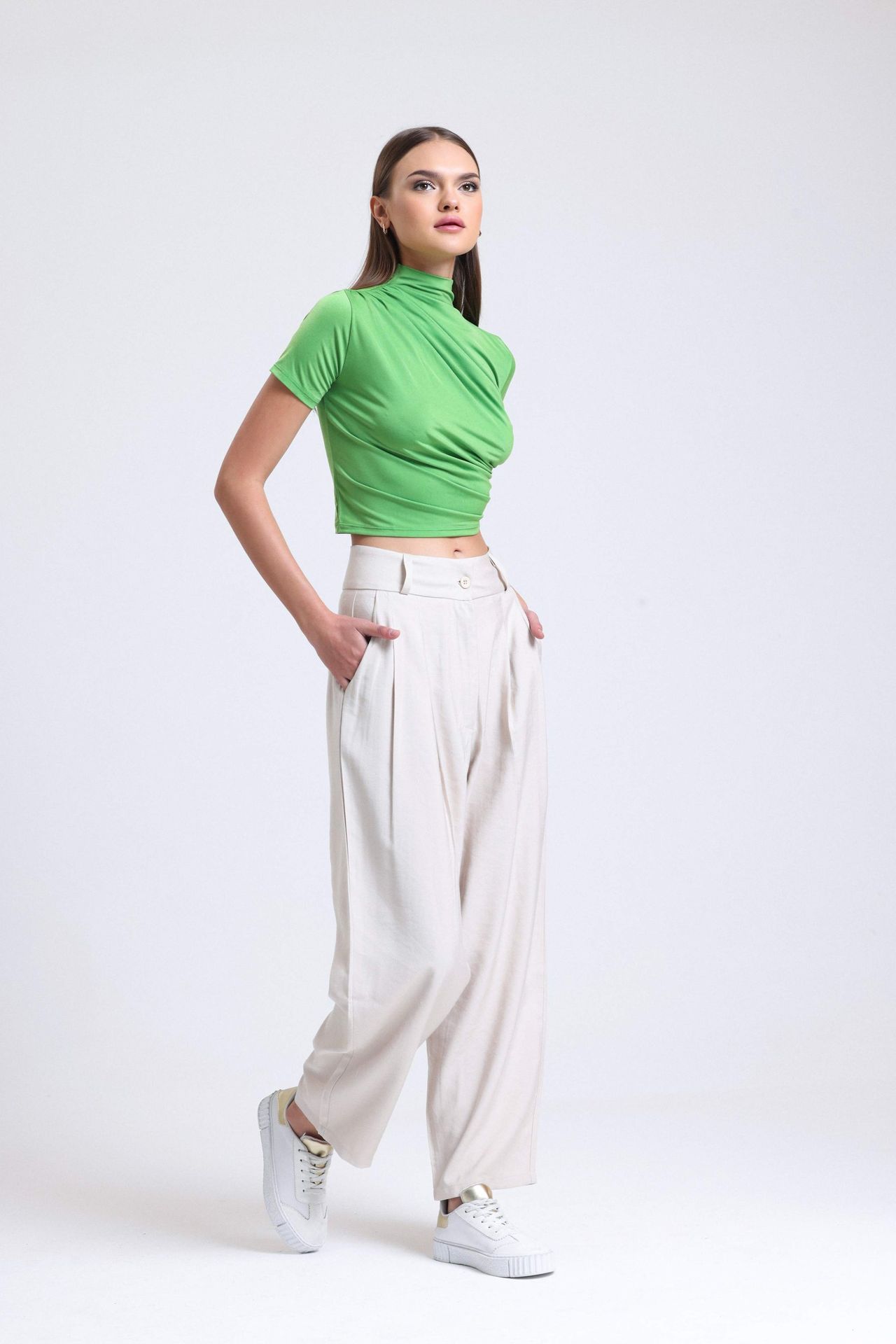 High Neck Ruched Blouse