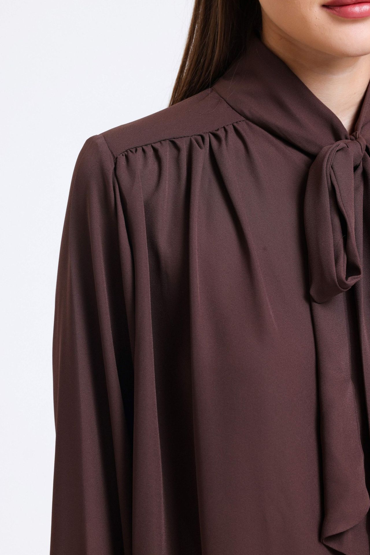 Bow Collar Chiffon Ruched Shirt