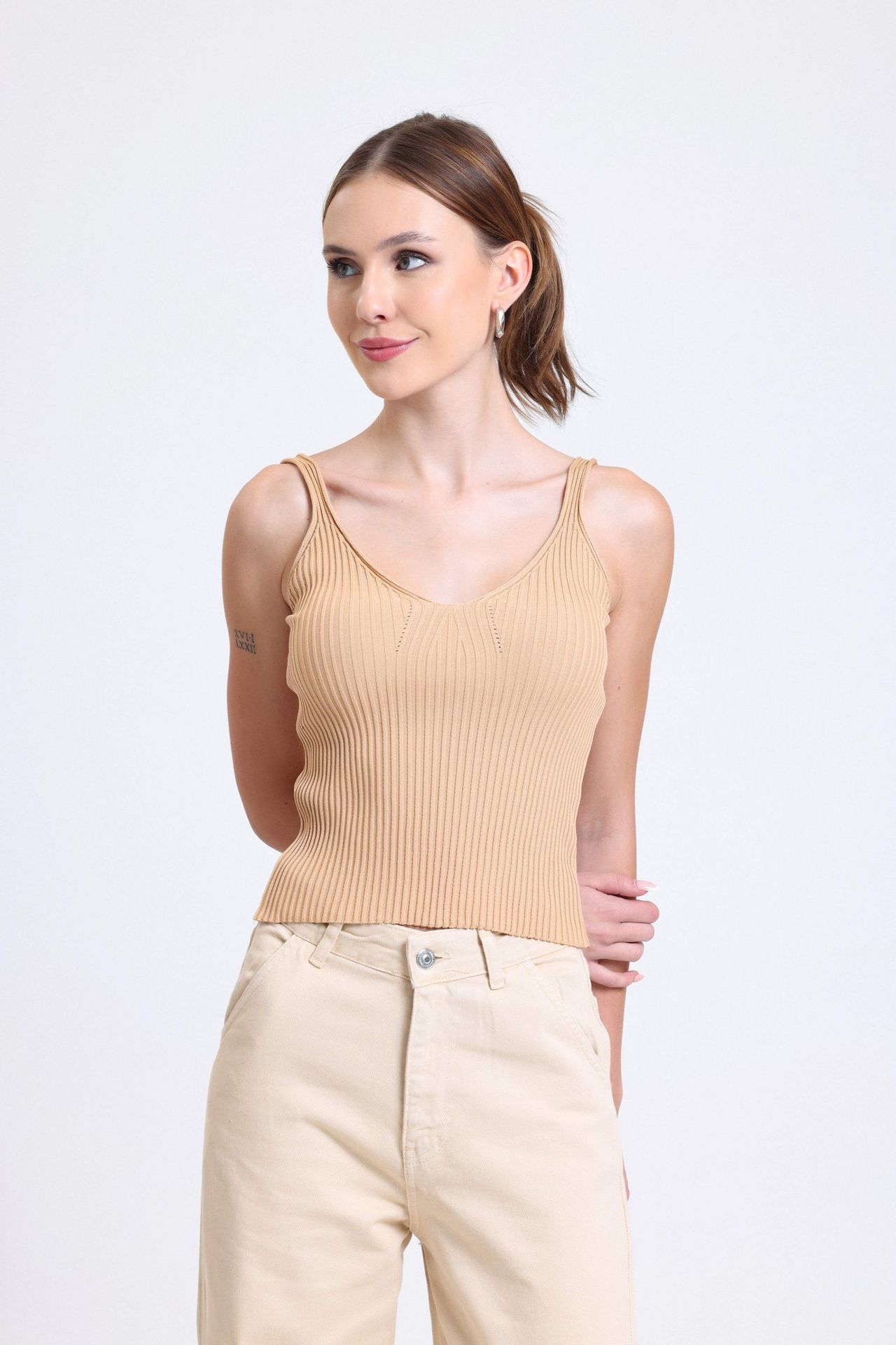 Scoop Neck Knitted Ribbed Tank Top