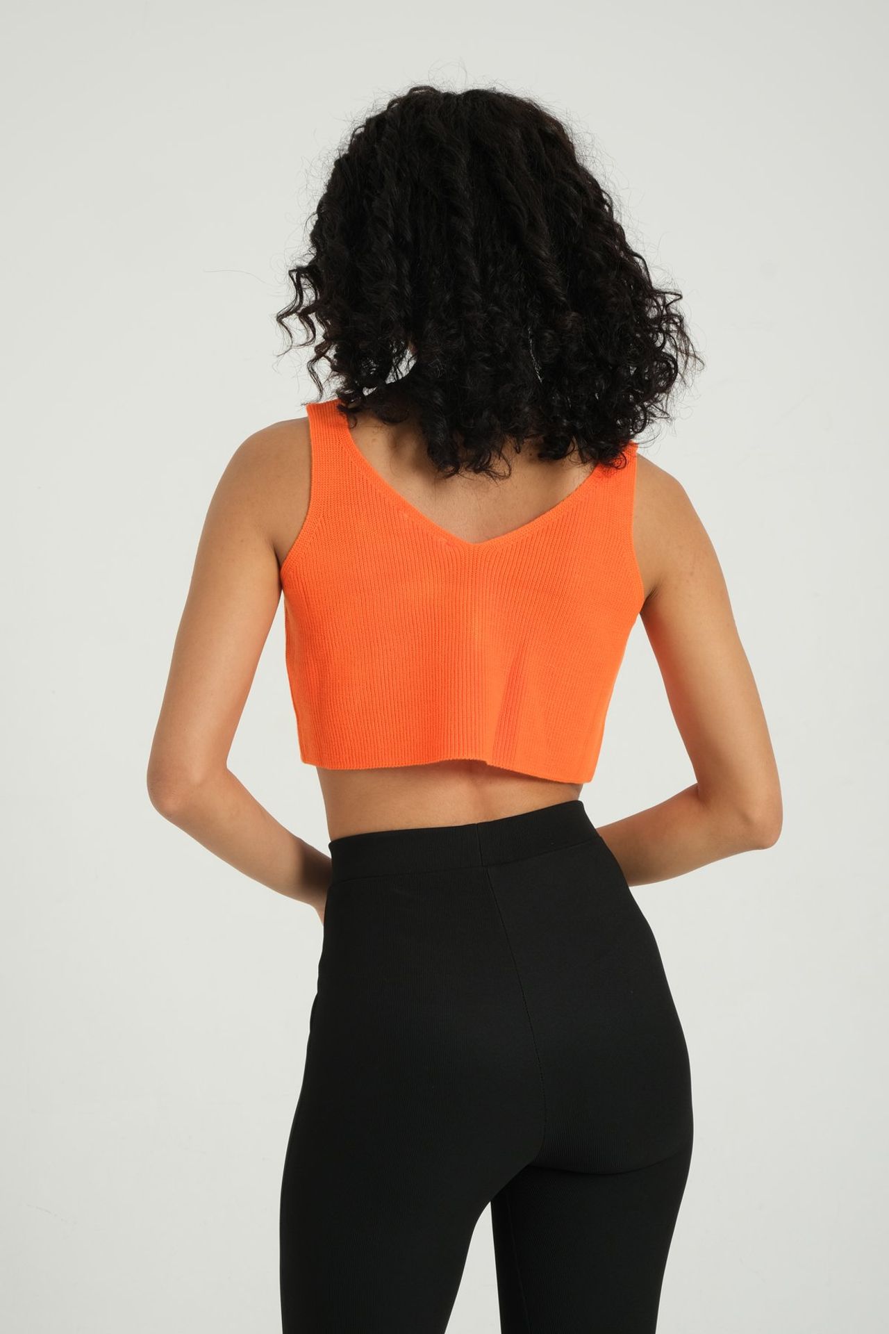 V Neck Knitted Ribbed Zippered Crop Top