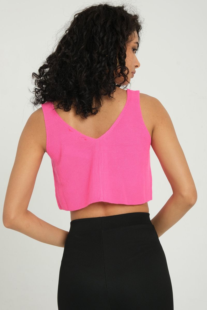 V Neck Knitted Ribbed Zippered Crop Top 4