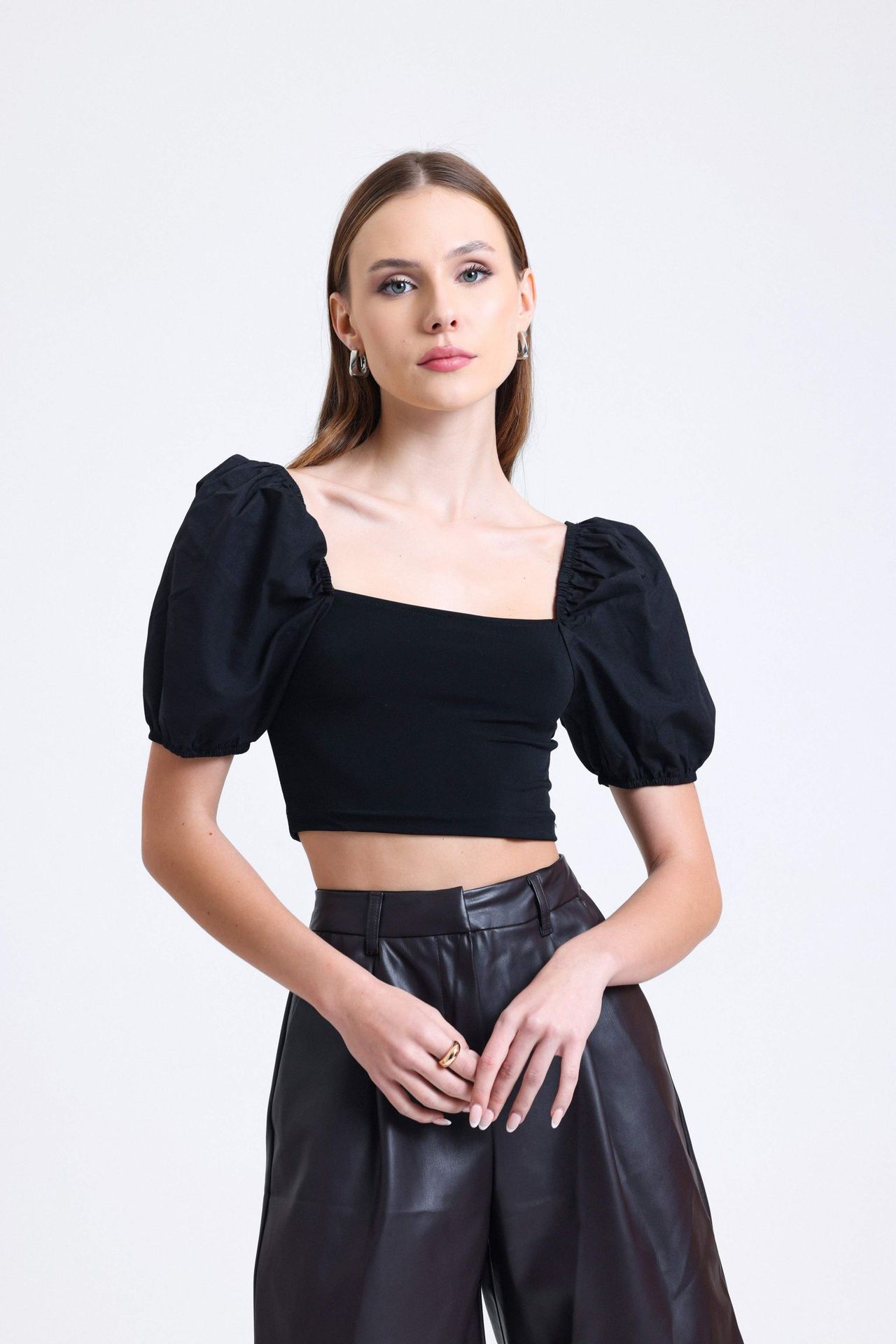 Square Neck Puff Sleeve Crop Top