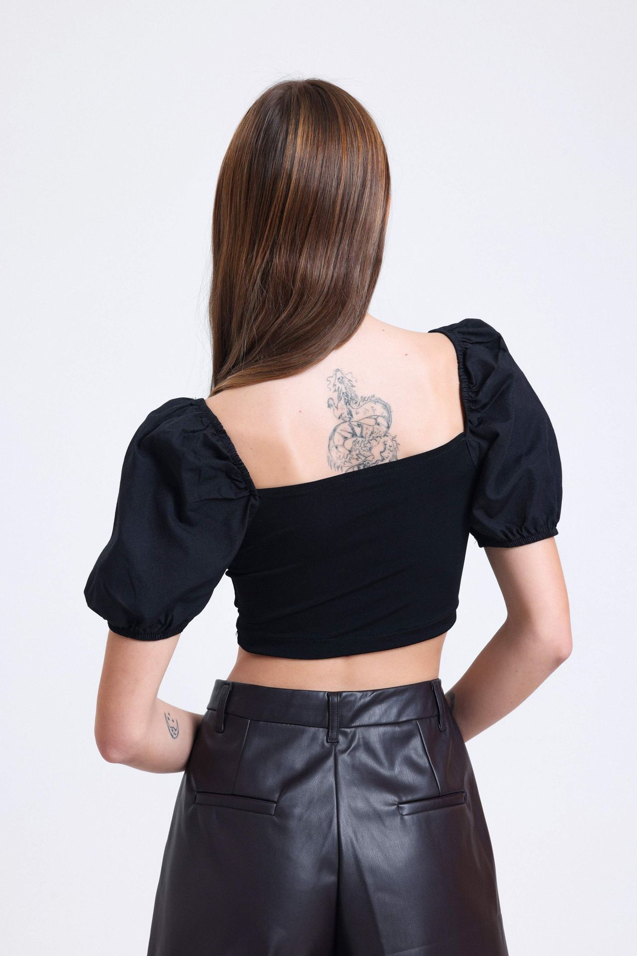 Square Neck Puff Sleeve Crop Top