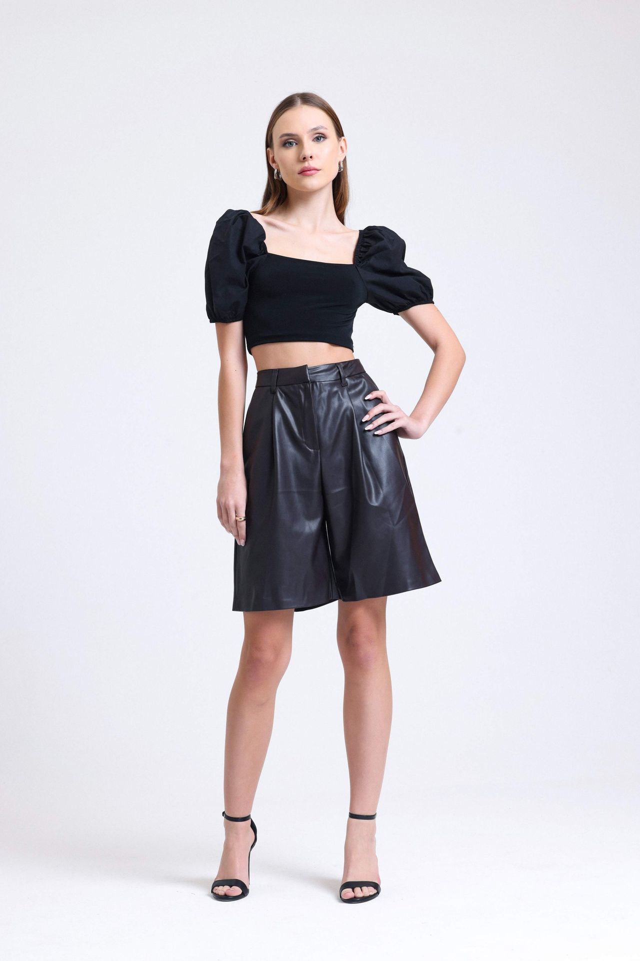 Square Neck Puff Sleeve Crop Top