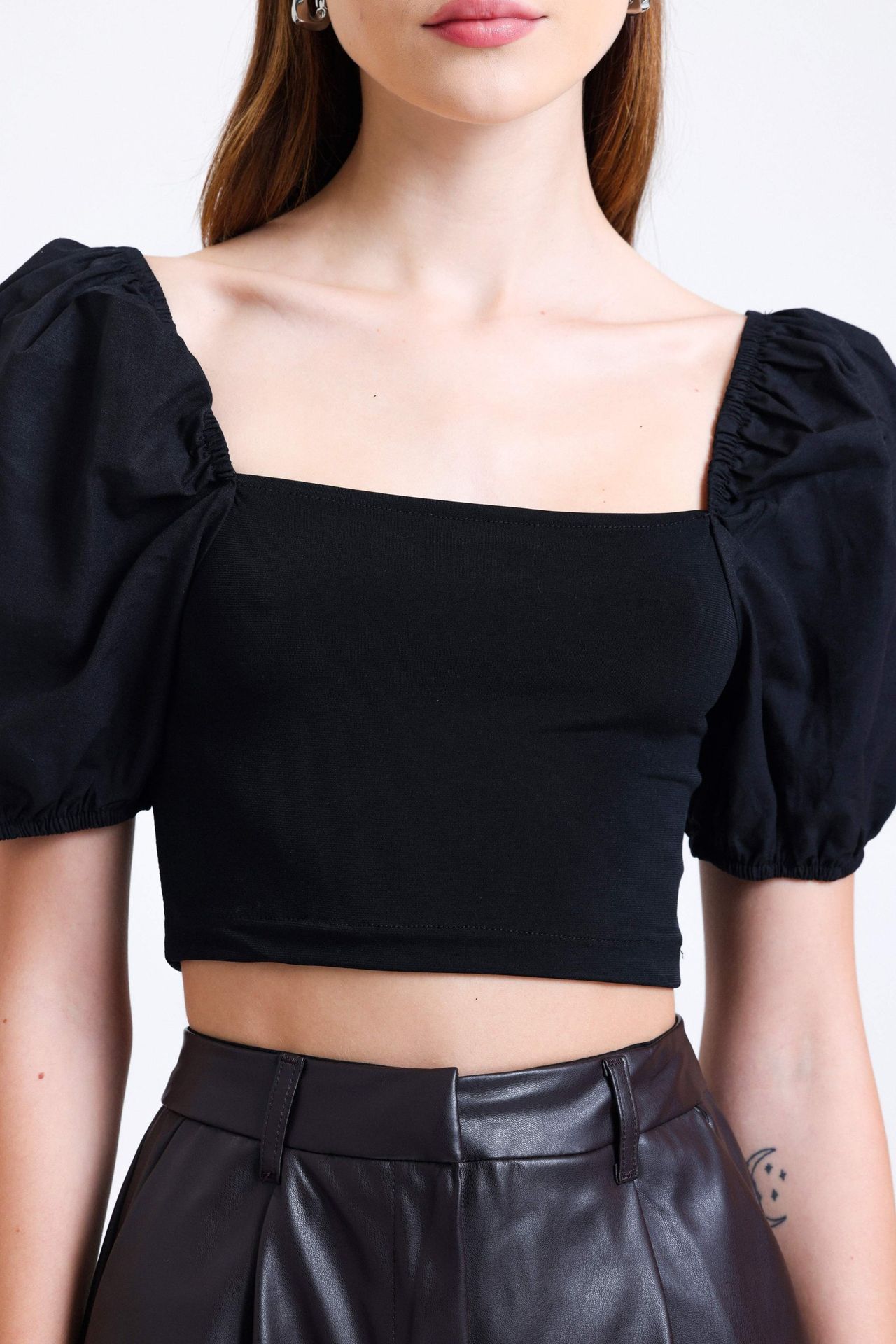 Square Neck Puff Sleeve Crop Top