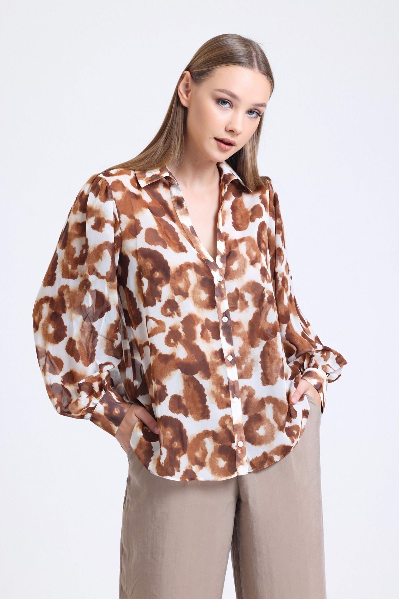 Watercolor Printed Satin Shirt