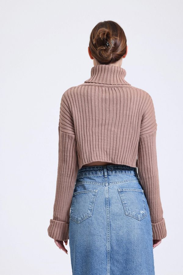 Turtleneck Ribbed Cropped Sweater 3